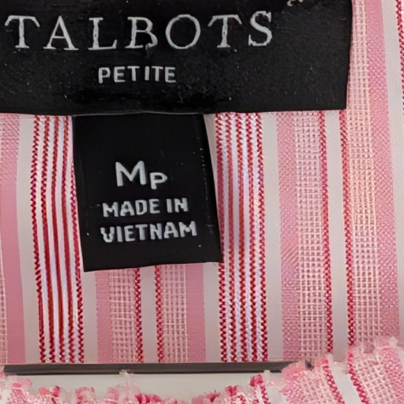 Talbots Pink Stripe Short Sleeve Blouse Medium Petite - Picture 5 of 9